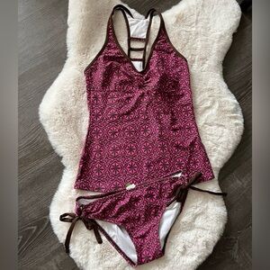 Pink and Brown Geometric Swimsuit Set